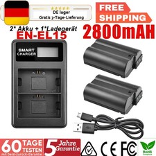 2x 2800 mAh EN-EL15 batteria e doppio caricabatterie per Nikon D7000 D7100 D7200 D750 ACCU NUOVO