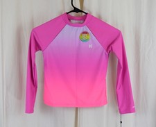 Hurley Girls 2 Piece Long Sleeve Rash Guard Swimsuit China Rose Size 8