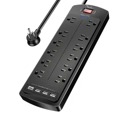 Power Strip Surge Protector With 12 Outlets And 4 Usb Ports 6 Feet Flat Plug Ext