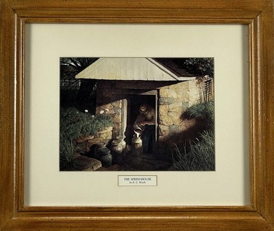 NC Wyeth The Springhouse Print Framed Farmer Pouring Milk in Cans Chadds Ford PA