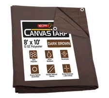 8' x 10' Dark Brown Canvas Tarp 12oz Water Resistant Heavy Duty Camping Tarps