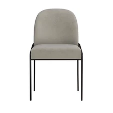HomePop Modern Metal Dining Chair Fawn Velvet Cushioned Black Legs