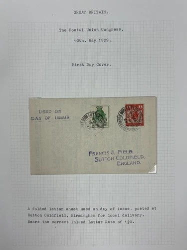 Great Britain 1929 PUC low values set FDC & postal history collection on pages