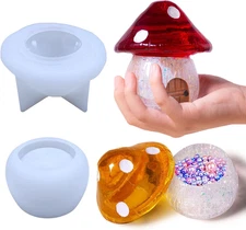 Mushroom Resin Jar Molds with Lid, Cute Mushroom Silicone Moulds, Jars Epoxy ...