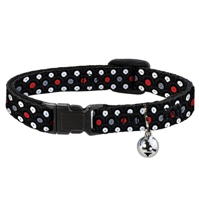 Cat Collar Breakaway with Bell Vinyl Records Stacked Black/Gray/Red/White NARROW