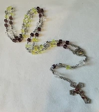 Yellow Purple And Half Silver Catholic Rosary Beads
