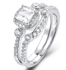 925 Sterling Silver Cz Wedding Band Engagement Rings Set Women Size 2.5-15 S67