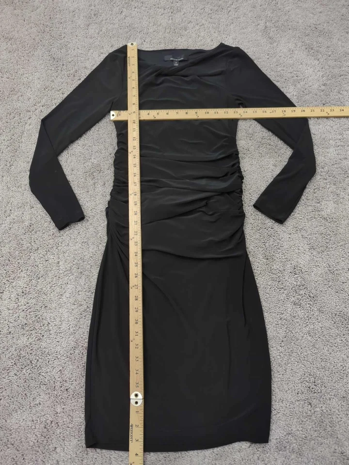 Vestido ajustado White House Black Market para mujer pequeño negro jersey fruncido midi Foto 3 de 4