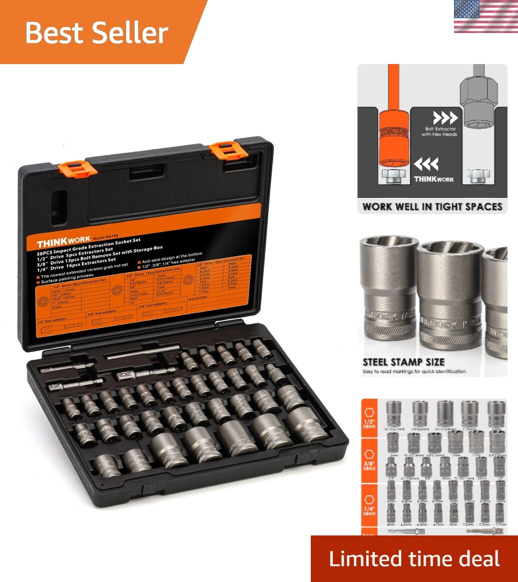 38-Piece High-Hardness Bolt Extractor Set for Stubborn Stripped Fasteners