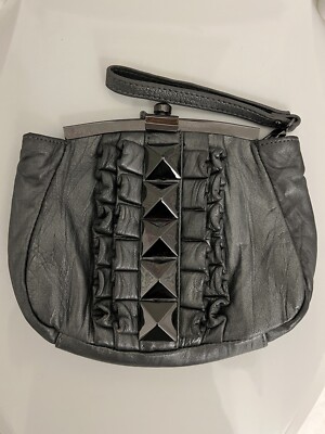 Vera Bradley Silver Metallic Studded Leather wristlet Ruffled