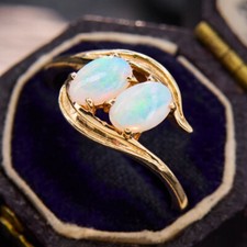 925 Sterling SilverElegant Opal Gemstone Bypass Women's Ring Everyday Wear Ring