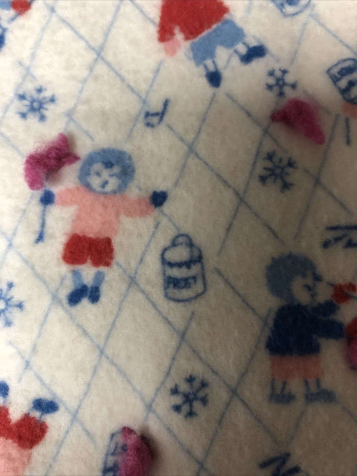 Colcha feita à mão com nós cobertor de bebê tecido de flanela rosa azul 33 x 27 vintage anos 70 - Imagem 4 de 4