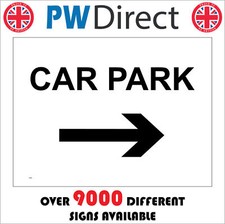 VE005 CAR PARK RIGHT SIGN ARROW GOLF COURSE HOSPITAL SCHOOLS SWIMMING BATHS