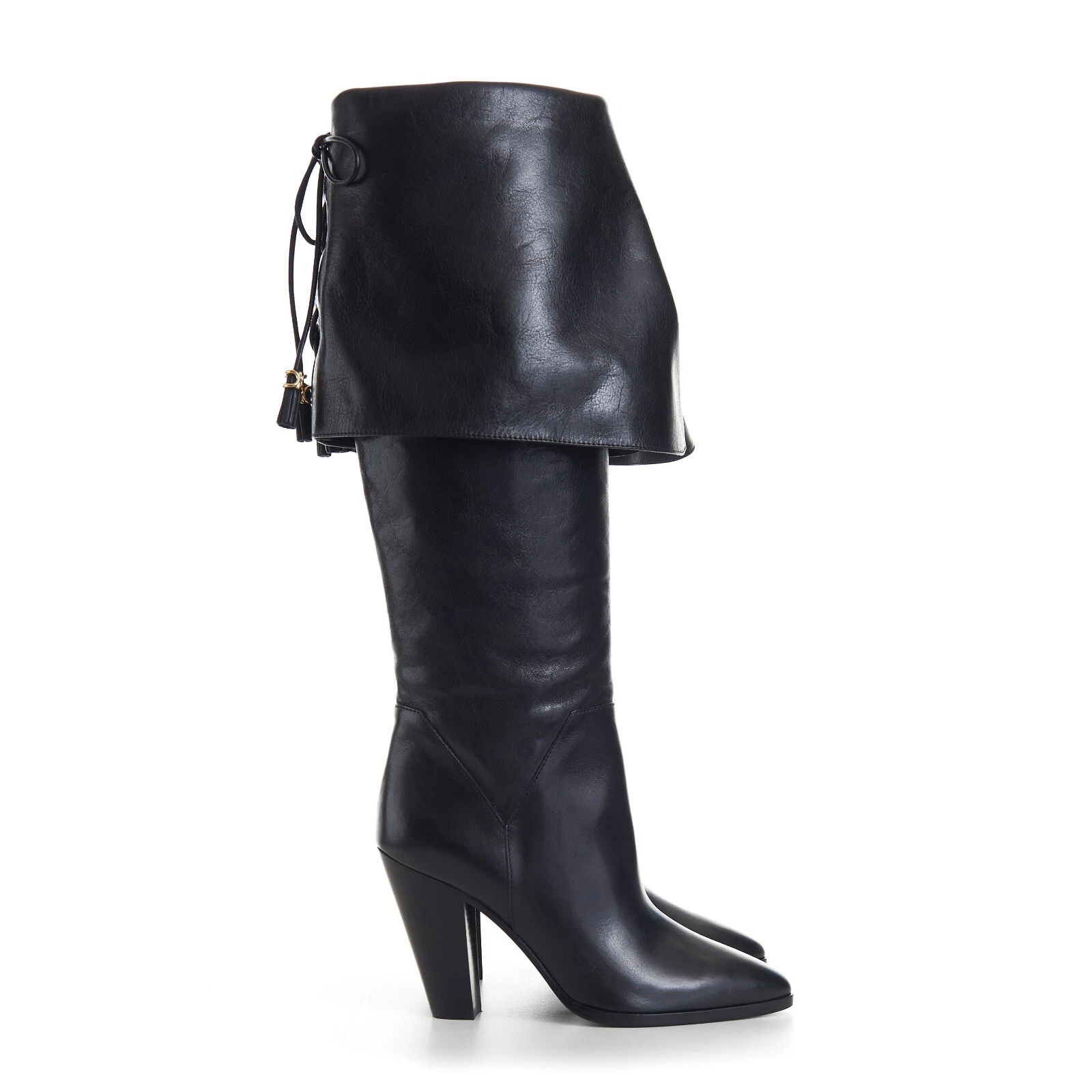 Celine — CELINE 2200$ Black Leather La Mousquetaire High Boot - Wiltern