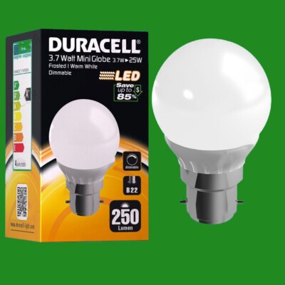 3.7W (=25W) Dimmable Duracell LED Frosted Mini Globe Golf Light Bulb BC B22 Lamp