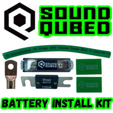 Soundqubed 1/0Gauge CCA Battery Install Kit - Green- SS Fuse Holder - 100a Fuse