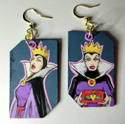 DISNEY Snow White Wicked QUEEN hand-painted charm Earrings ARTISAN MADE