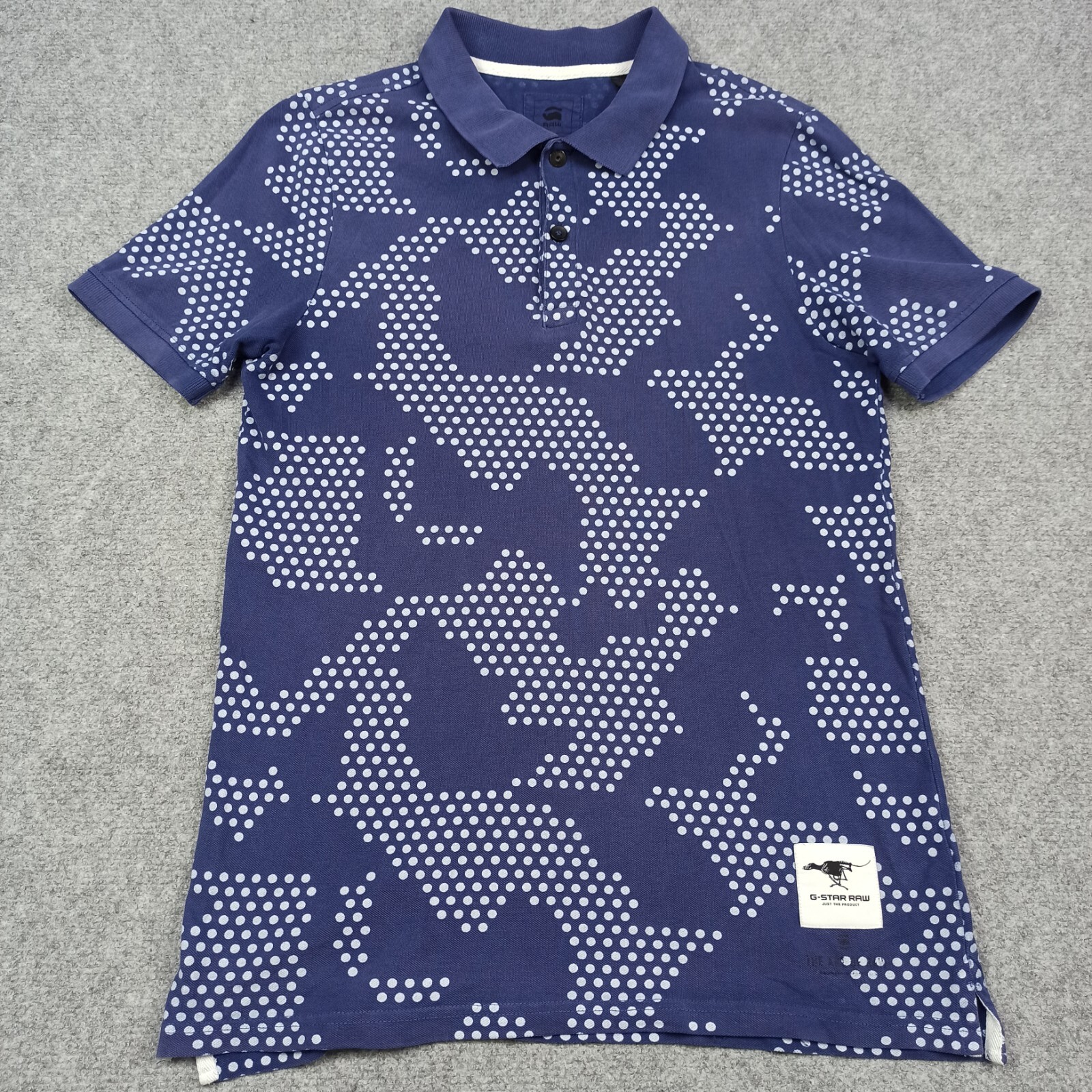 G-Star RAW Mens Polo Shirt Size S Blue Cotton Pique Camo Dotted