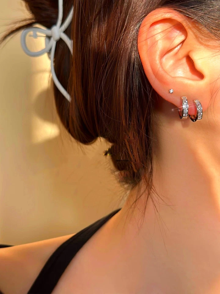 925 Sterling Silver Crystal Huggie Hoop Earrings Womens Girls Jewellery Gift UK - Image 2 of 3