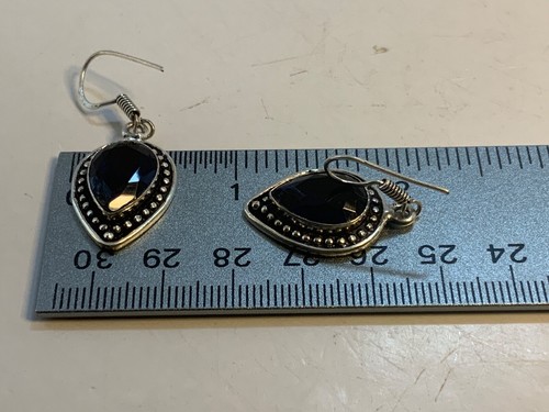 Vintage 925 STERLING SILVER SAPPHIRE SIMULATED TEAR DROP EARRINGS - Picture 12 of 12