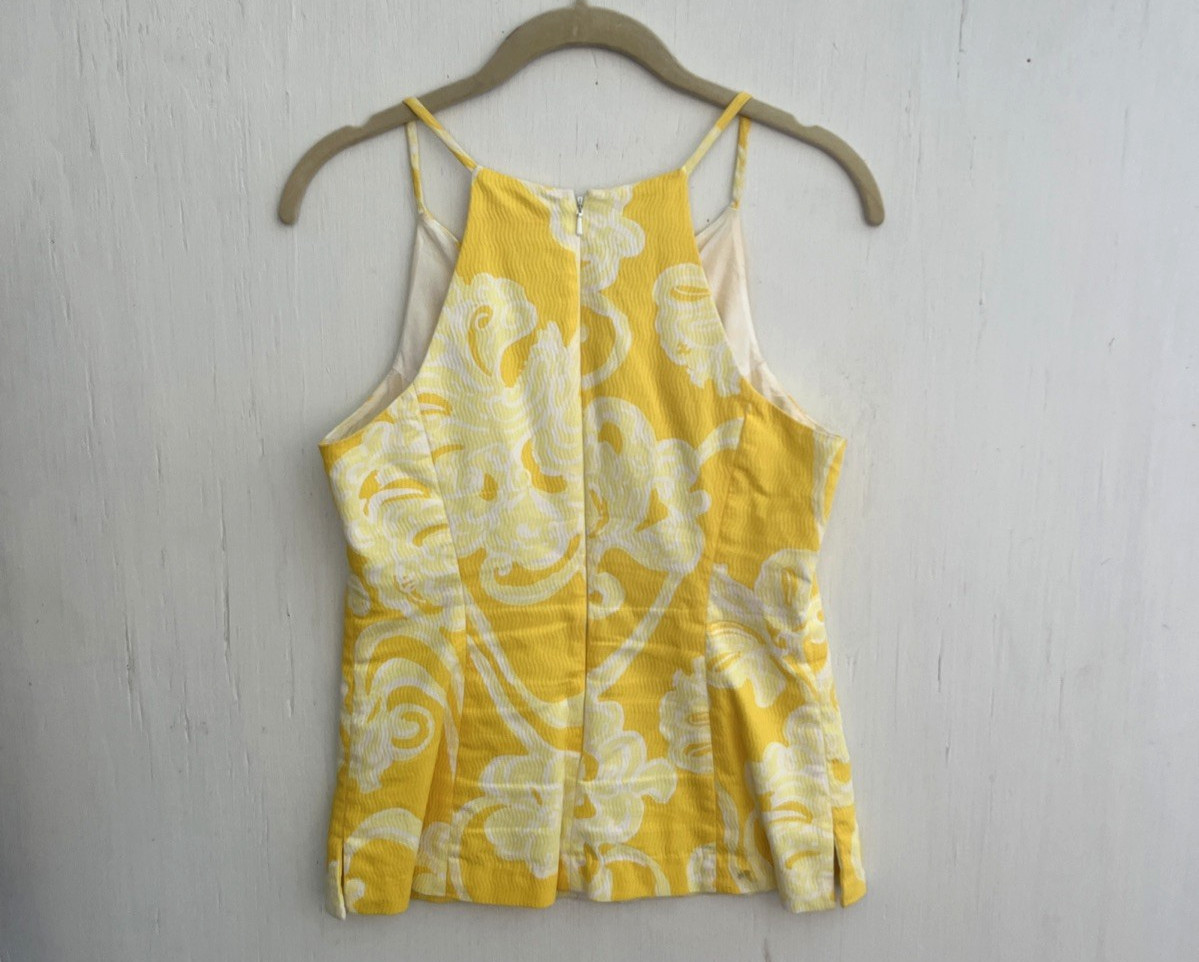LILLY PULITZER Magnolia Yellow Floral V Neck Top Embroidered Applique Size 2 View 3