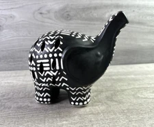 Aztec Porcelain Elephant Figurine from Pier 1 White & Black 6"