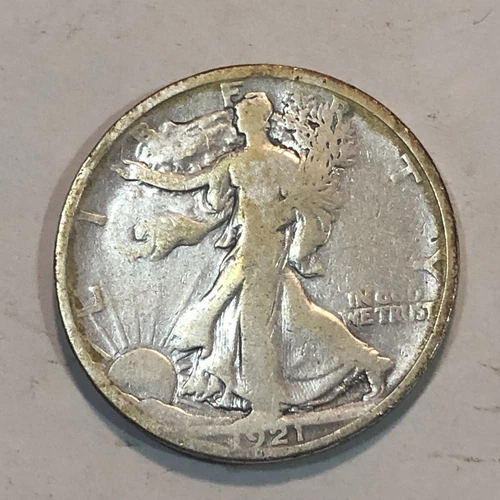 1921 Walking Liberty half dollar. VG. Cleaned, unusual silvery color. #odg1