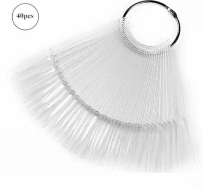 40 Pcs Stiletto Nail Art Tips Pop Stick Display Fan Fashion Ring Clear DIY