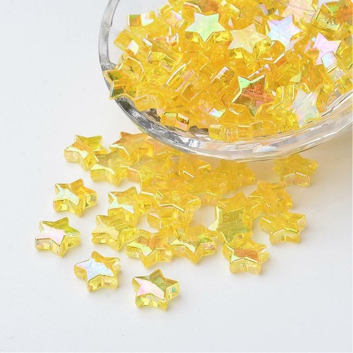 50 Yellow Star Beads Jewelry Supplies AB Shimmer Celestial Night Sky