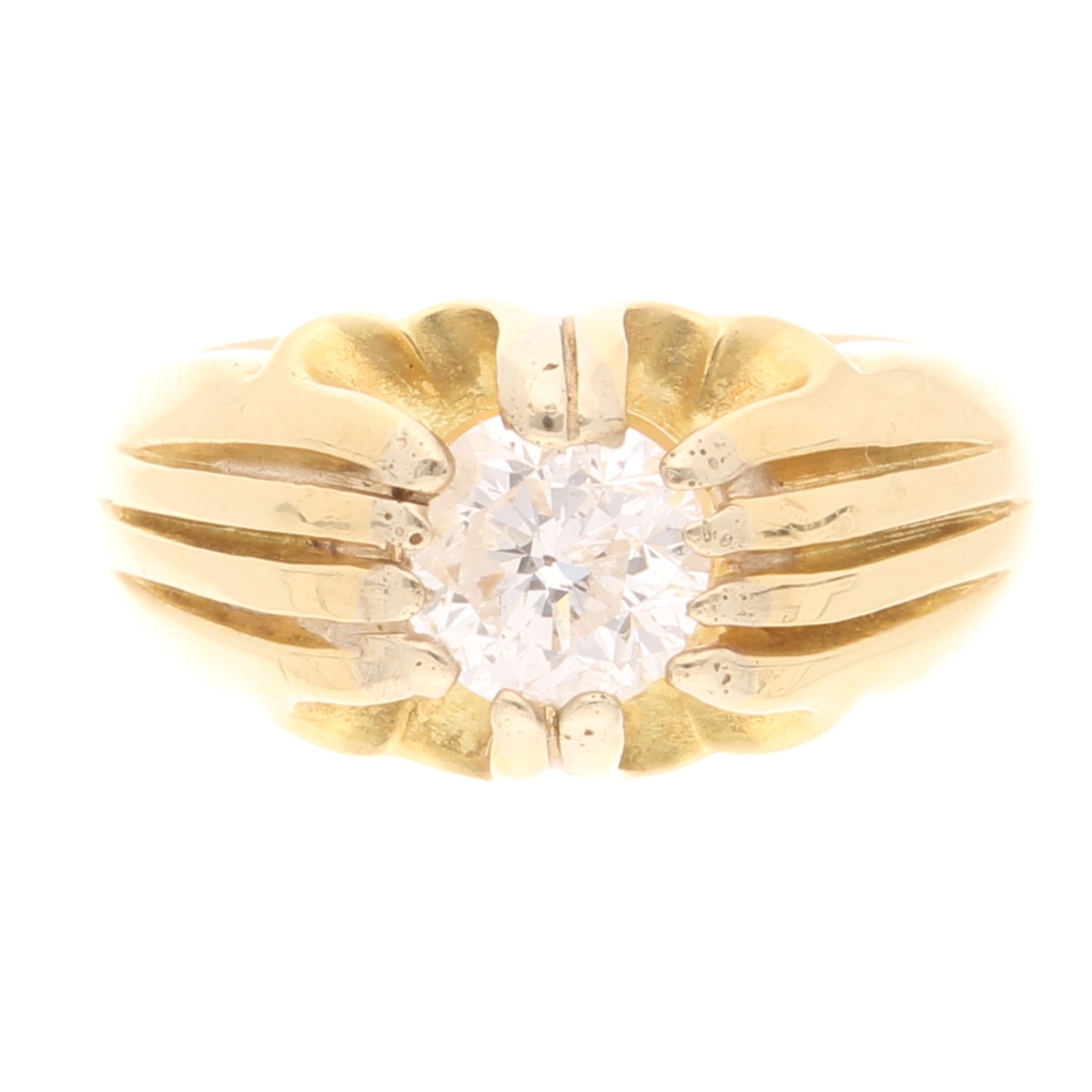 18Carat Yellow Gold 1.25ct Diamond Gypsy Signet Ring (Size N) 10.5mm Widest