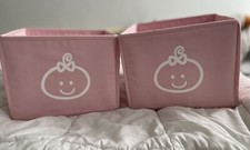 2 Collapsible Cube Fabric Storage Bins 10.5" x 10.5" Kids Nursery Pink Baby