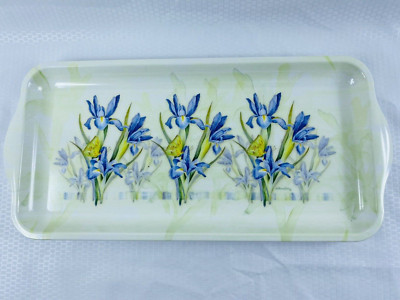 Kathleen Denis Melamine Serving Tray Blue Iris 15'' x 7'' Made in Italy