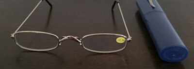 Reading Glasses ~ Eye Glasses w/ Blue Tube Case ~ Silver Frame ~ +1.75 Strength