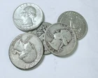 LOT OF 5 WASHINGTON SILVER QUARTERS 90% SILVER VARIOUS DATES #6535