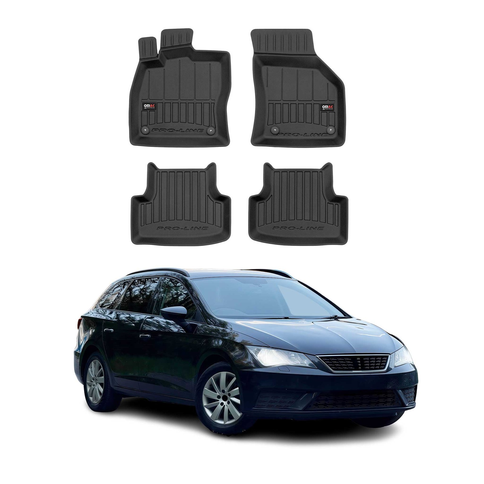 Tapis de sol en caoutchouc pour Seat Leon 2012-2020 OMAC Noir