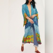 Free People Seven Wonders Maxi Kimono Duster - Green OS