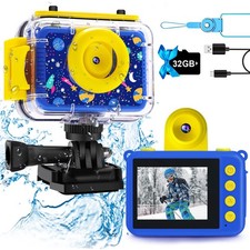 GKTZ Kids Camera - Waterproof Underwater for Kids, Christmas Dark blue