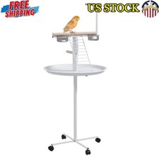 Bird Stand W/ Wheels Perch Ladder Stainless Steel Bowls Indoor Outdoor New