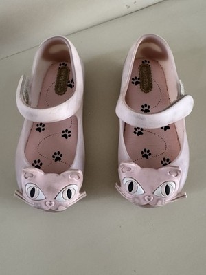 Mini Melissa Cat Mary Jane Flats Pink Size 8 Girls Jelly Shoes Kitty Face