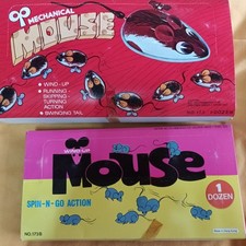 2 Vintage Wind wUp Tin Toy Mouse Box 12 Mice plus another 1 made in hongkong