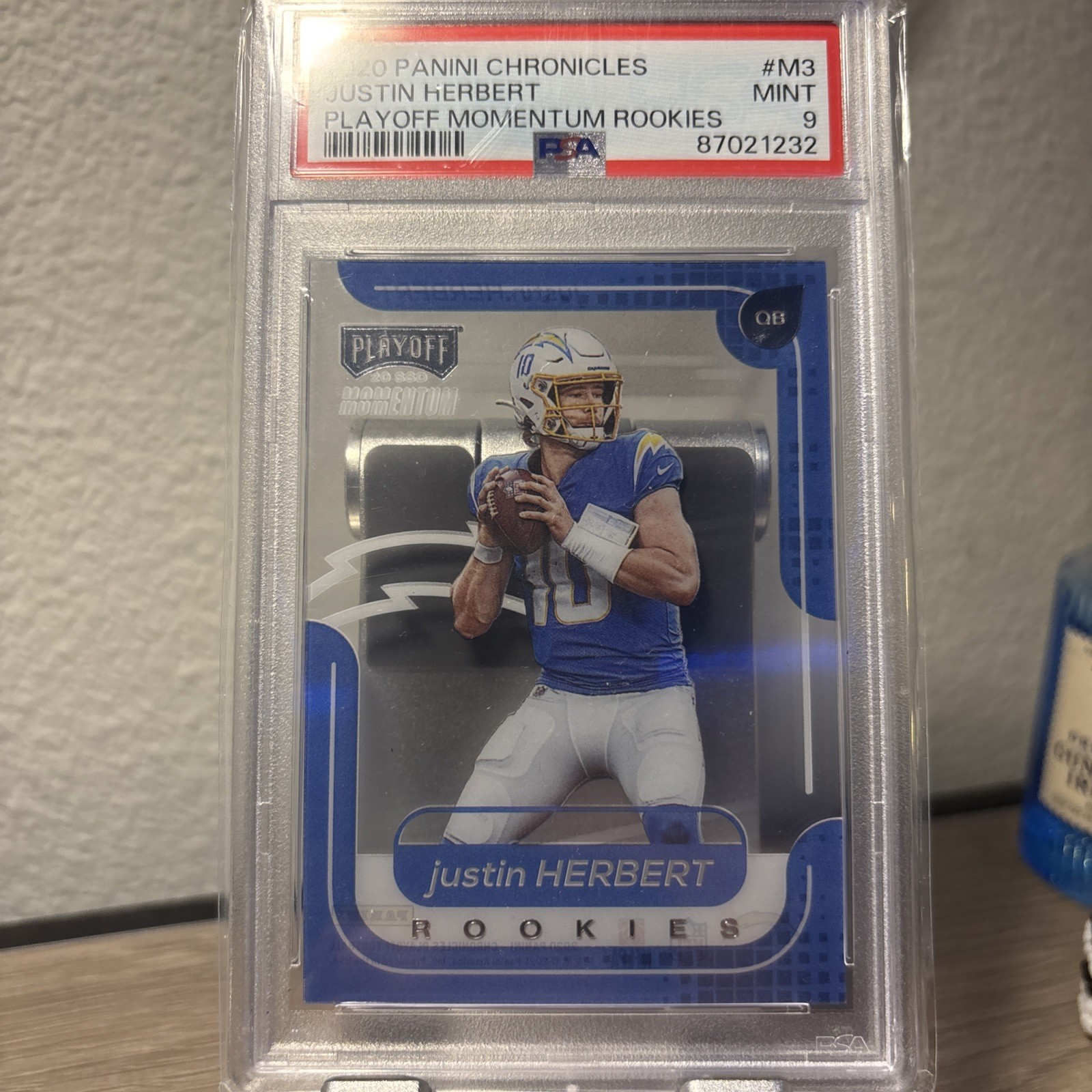 2020 PANINI CHRONICLES PLAYOFF MOMENTUM ROOKIES JUSTIN HERBERT ROOKIE RC PSA 9