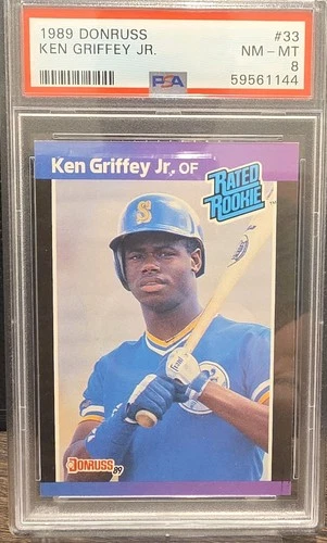 Donruss 1989 Rated Rookie Ken Griffey Jr. #33 PSA 8 *Denotes* on Back Mariners