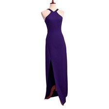 Purple Y2K Halter Neck Maxi Gown High Slit Formal Prom Evening Dress, Size 4