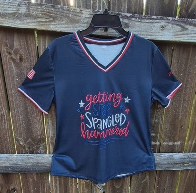 Getting Star Spangled Hammered Navy Cotton Blend T-Shirt Women XLarge America