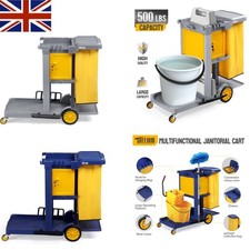 Cleaning Trolley On Wheels W/ door& lock Janitorial Housekeeping Grey/Blue UK