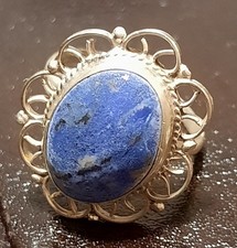 Vtg 925 Sterling Silver Blue Lapis Lazuli Fligree Size 6 Ring Women's Jewelry