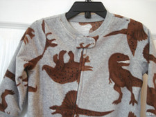 Carter  s Fleece Gray Brown Dinosaur Print Footed Sleeper Full Zip Size 18 Months