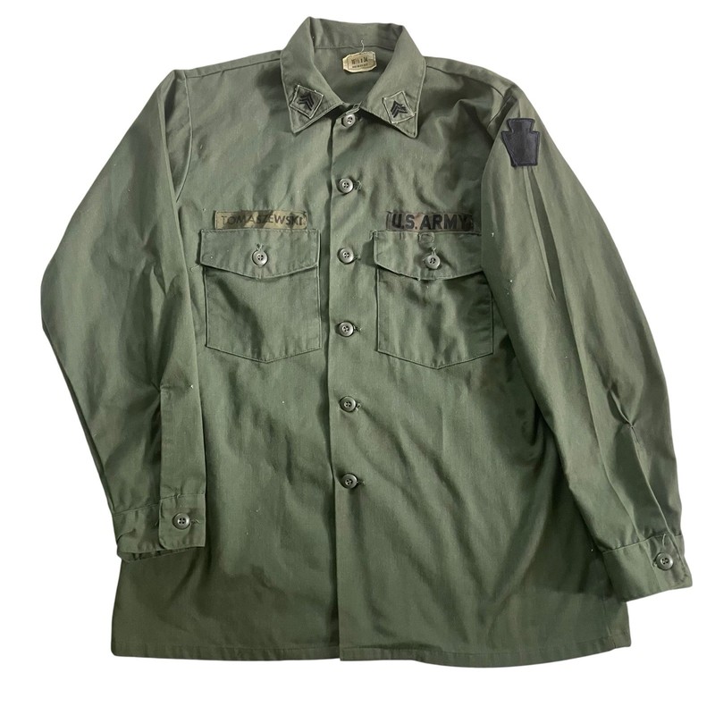 Vintage 1978 US Army OG-507 Fatigue Button Up Shirt Size L
