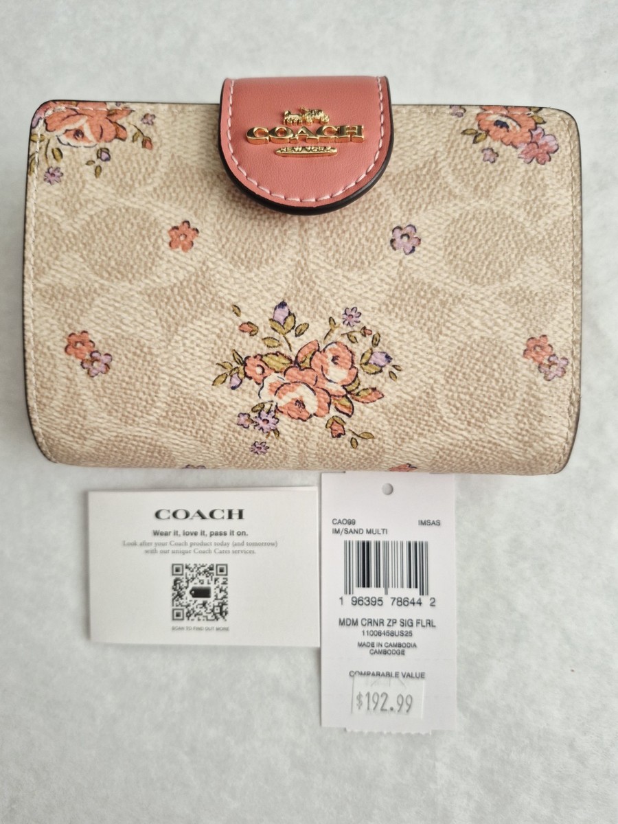 COACH レディース 雑貨 351443 TWO 974 New 💯Authentic Coach Corner Zip Wallet Signature LEATHER