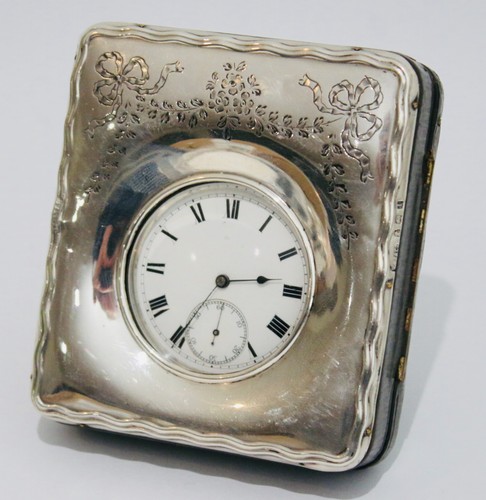 Antique Sterling silver mens gents pocket watch Waltham in easel case WORKING